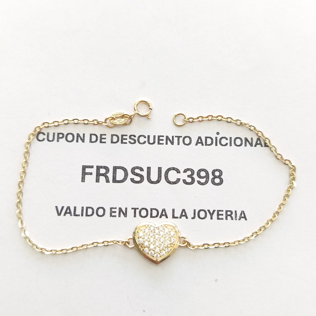 PULSERA TEJIDO ESPECIAL C CORAZON CIRCONIAS 14K 18 CM 2 GR (NUEVO)