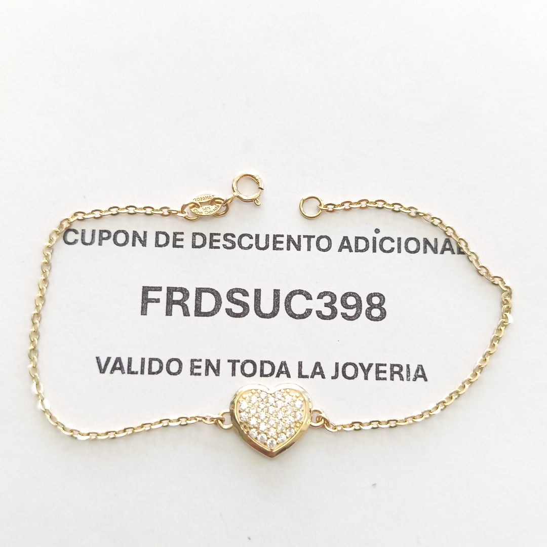 PULSERA TEJIDO ESPECIAL C CORAZON CIRCONIAS 14K 18 CM 2 GR (NUEVO)
