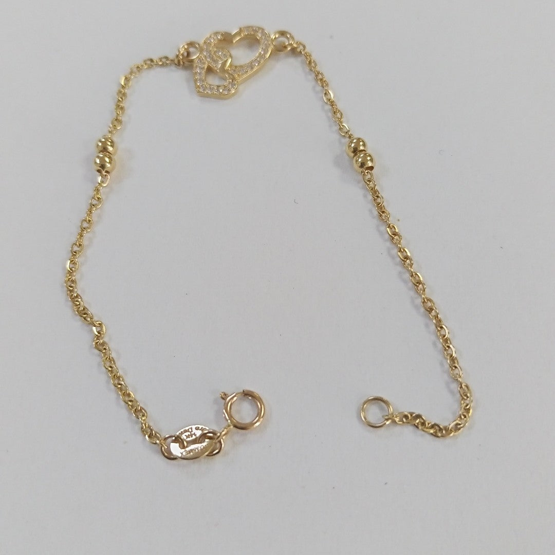 PULSERA TEJIDO ESPECIAL CORAZONES CON CIRCONIAS 14K 18 CM 2.3 GR (NUEVO)