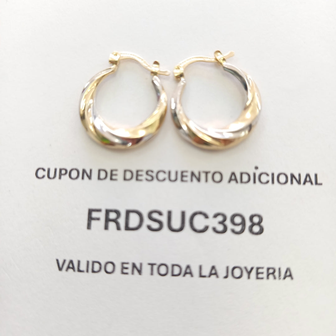 ARETES TEJIDO ARRACADA TRENZADA COMBINADA 14K 1.8 GR (NUEVO)