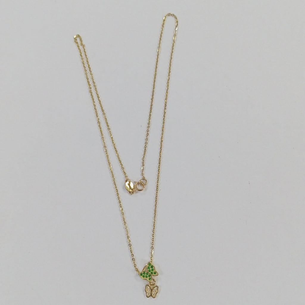 CADENA TEJIDO GARGANTILLA CON DIJE MARIPOSAS CIRCONIAS Y PIEDRAS DE COLOR 14K 45 CM 2 GR (NUEVO)