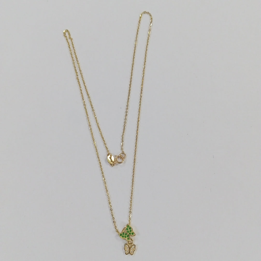 CADENA TEJIDO GARGANTILLA CON DIJE MARIPOSAS CIRCONIAS Y PIEDRAS DE COLOR 14K 45 CM 2 GR (NUEVO)