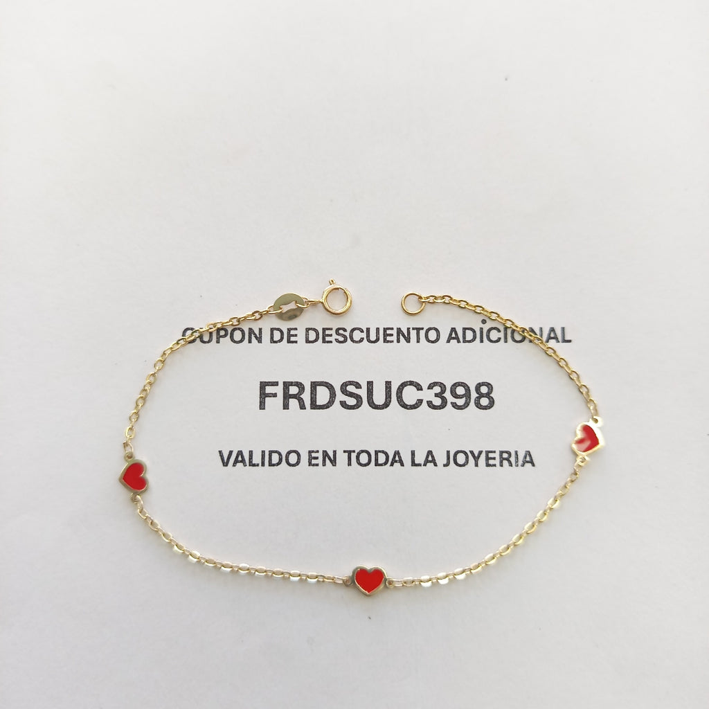 PULSERA ESPECIAL CON CORAZONES 14K 18 CM 1.4 GR (NUEVO)