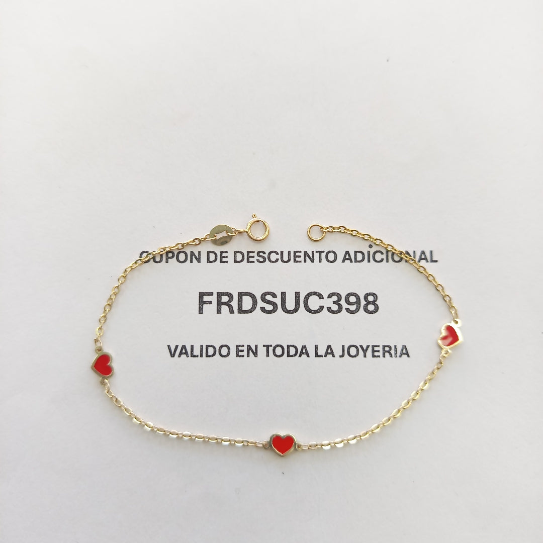 PULSERA ESPECIAL CON CORAZONES 14K 18 CM 1.4 GR (NUEVO)