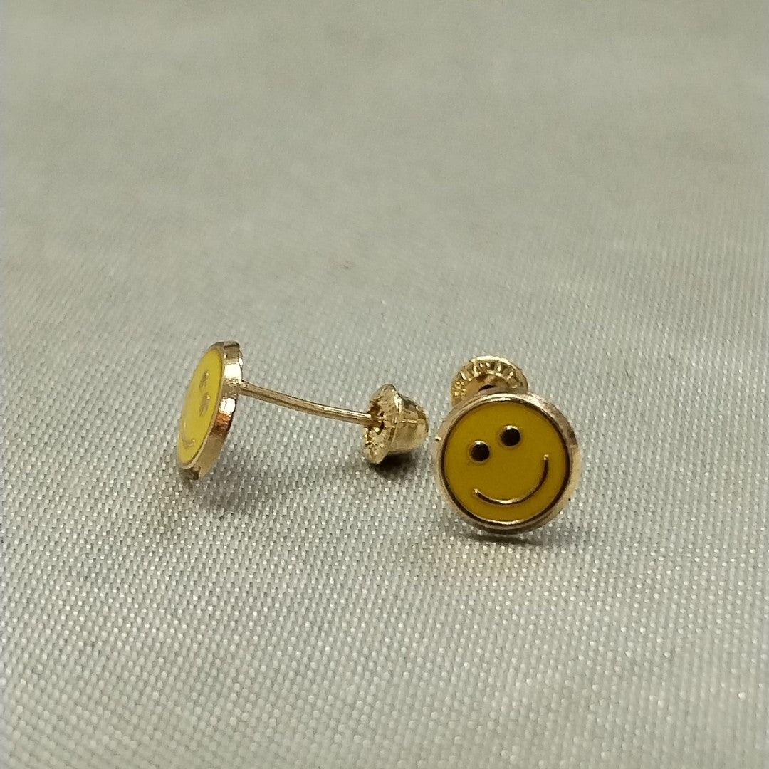 BROQUELES BROQUEL FIG SONRISA ESMALTE AMARILLO 14K 0.2074 GR (NUEVO)
