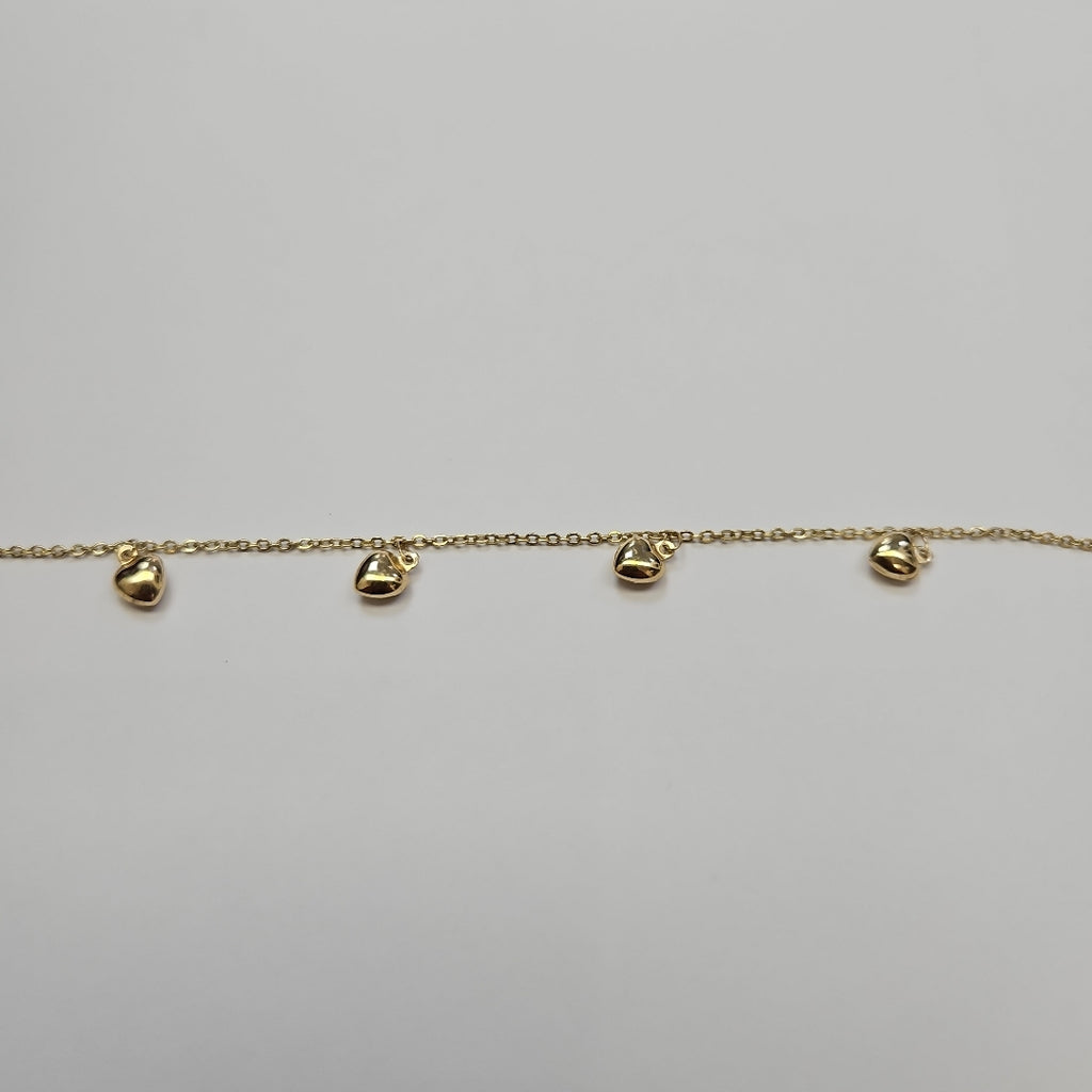 PULSERA ESP CON FIG CORAZONES 14K 18 CM 1.8 GR (NUEVO)