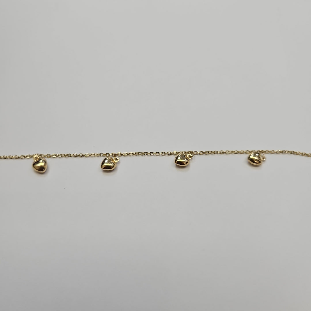PULSERA ESP CON FIG CORAZONES 14K 18 CM 1.8 GR (NUEVO)
