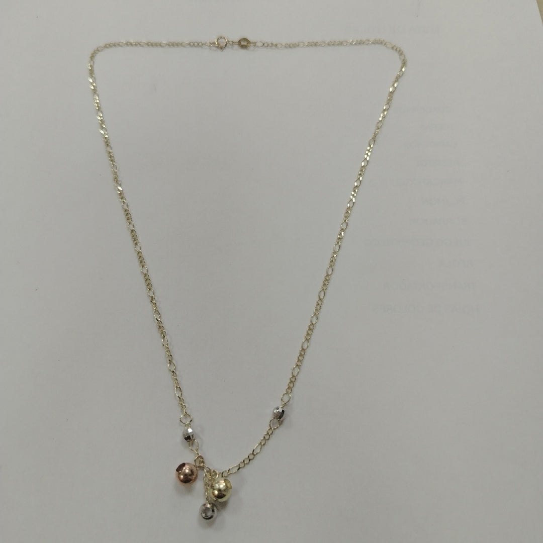 CADENA GARGANTILLA 3X1 CON ESFERAS COMBINADAS 14K 45 CM 3.1 GR (NUEVO)