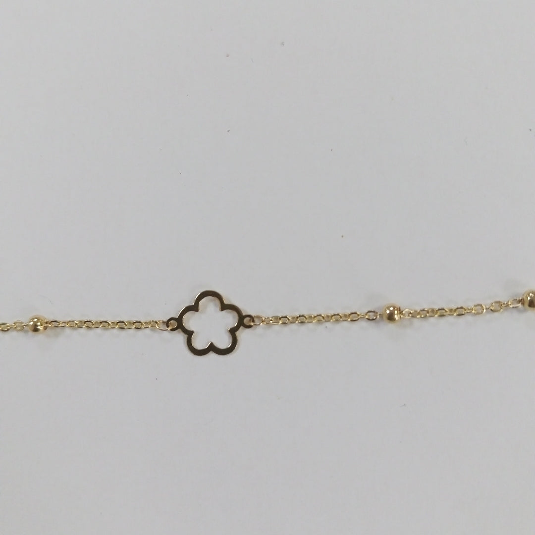 PULSERA TEJIDO ESPECIAL CON FLOR 14K 18 CM 1.6 GR (NUEVO)