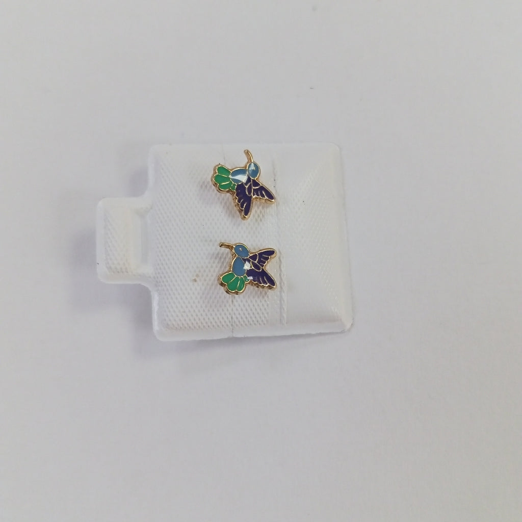 BROQUELES BROQUEL FIG COLIBRI ESMALTE AZUL 14K 0.2138 GR (NUEVO)