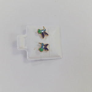 BROQUELES BROQUEL FIG COLIBRI ESMALTE AZUL 14K 0.2138 GR (NUEVO)