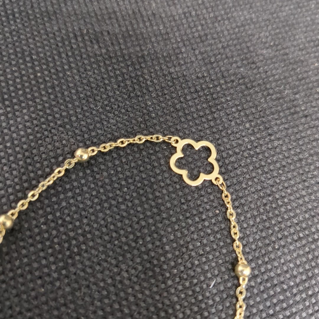 PULSERA TEJIDO ESPECIAL CON FLOR 14K 18 CM 1.6 GR (NUEVO)