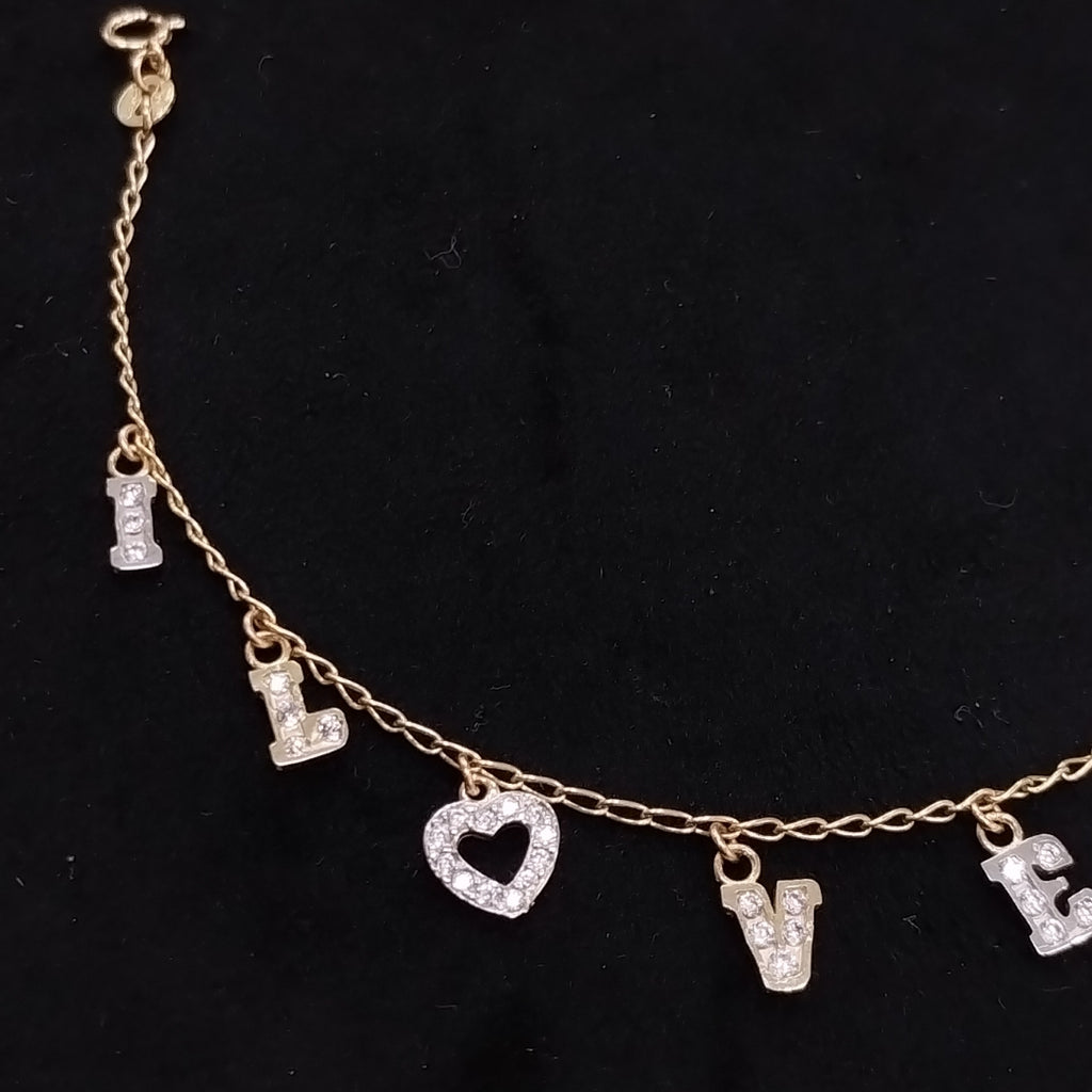PULSERA ESPECIAL CON DIJES Y CIRCONIAS 14K 18 CM 3.4 GR (NUEVO)