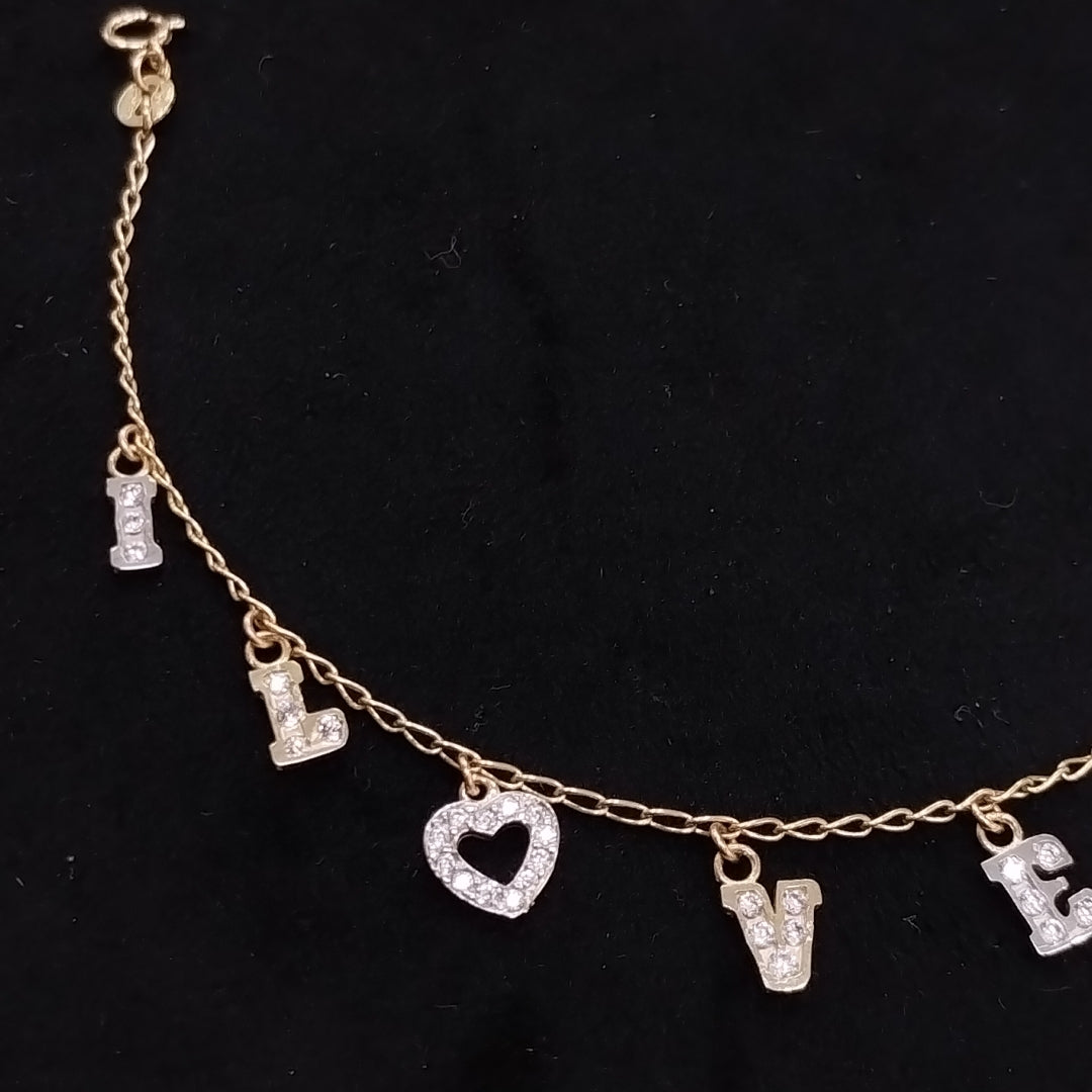 PULSERA ESPECIAL CON DIJES Y CIRCONIAS 14K 18 CM 3.4 GR (NUEVO)
