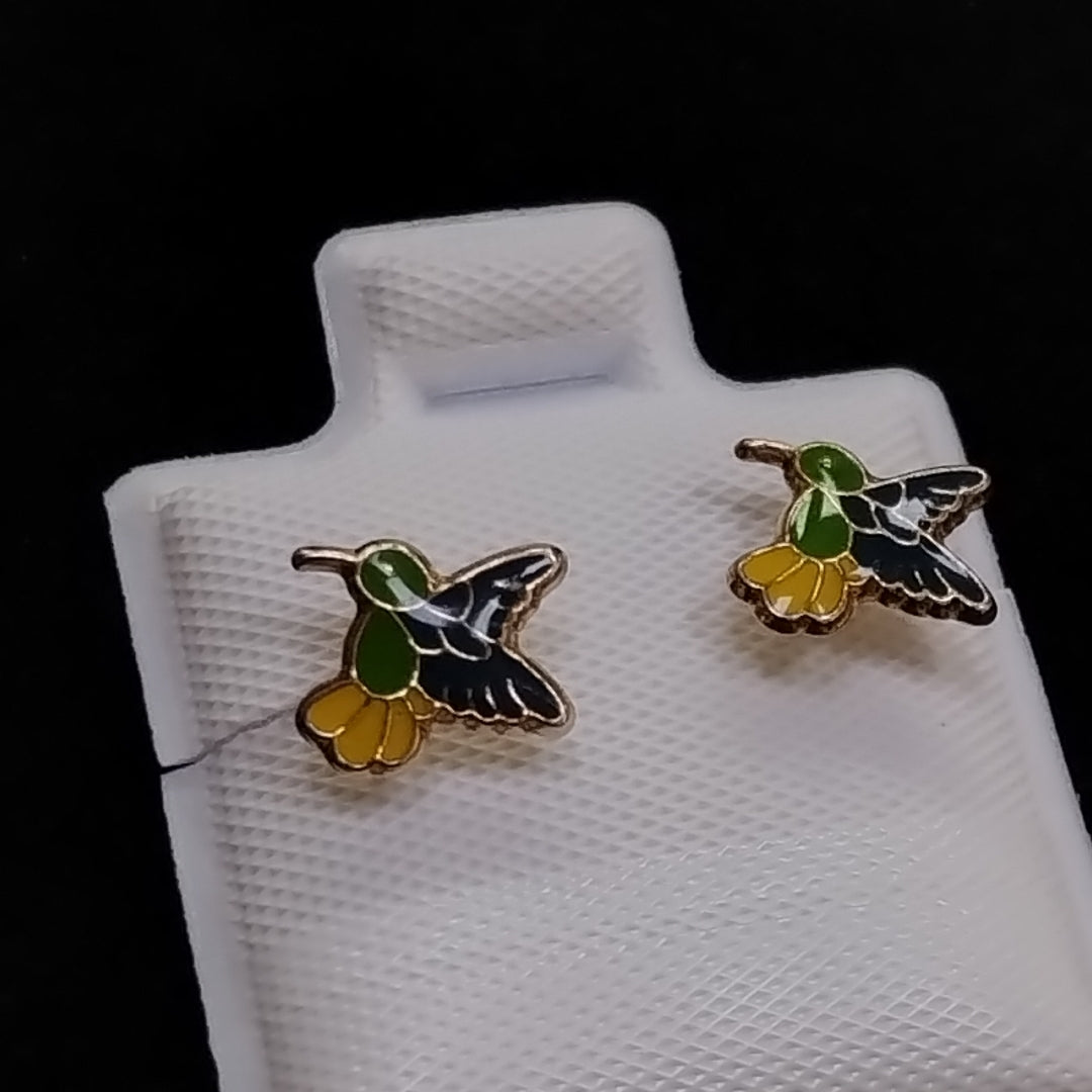 BROQUELES BROQUEL FIG COLIBRI ESMALTE VERDE 14K 0.2138 GR (NUEVO)