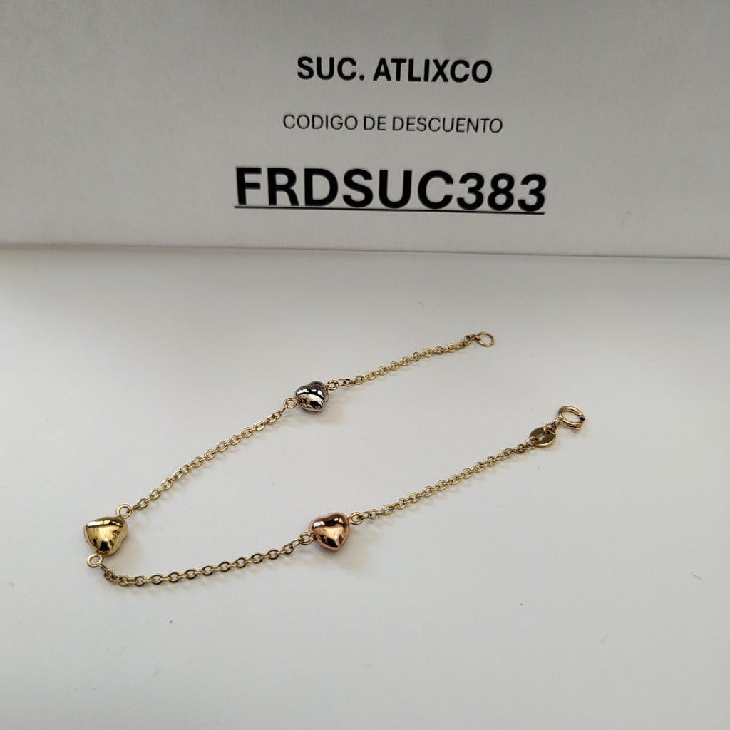 PULSERA ESP CON CORAZONES COMBINADOS 14K 18 CM 1.6 GR (NUEVO)