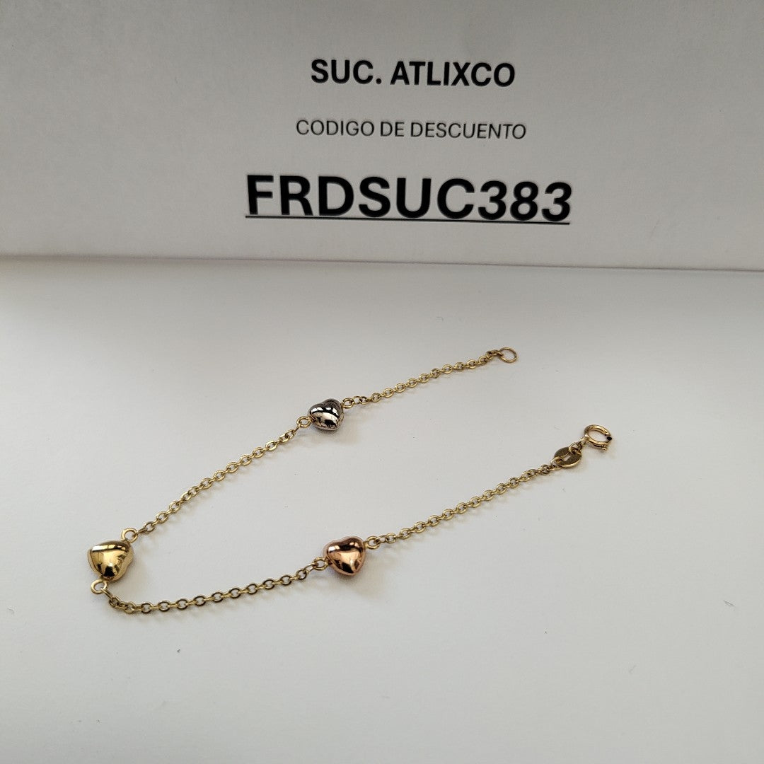 PULSERA ESP CON CORAZONES COMBINADOS 14K 18 CM 1.6 GR (NUEVO)