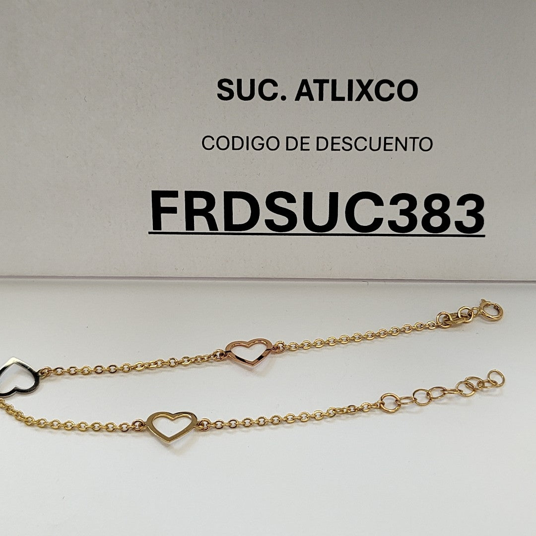 PULSERA ESPECIAL CON CORAZONES CONBINADOS 14K 18 CM 1.7 GR (NUEVO)