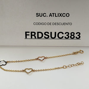 PULSERA ESPECIAL CON CORAZONES CONBINADOS 14K 18 CM 1.7 GR (NUEVO)
