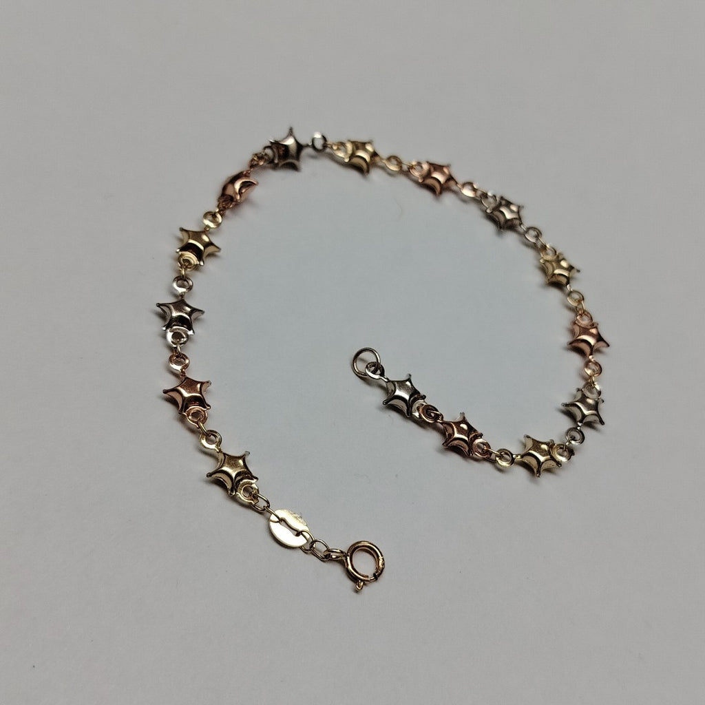 PULSERA TEJIDO ESPECIAL ESTRELLAS COMBINADAS 14K 18 CM 2.3 GR (NUEVO)