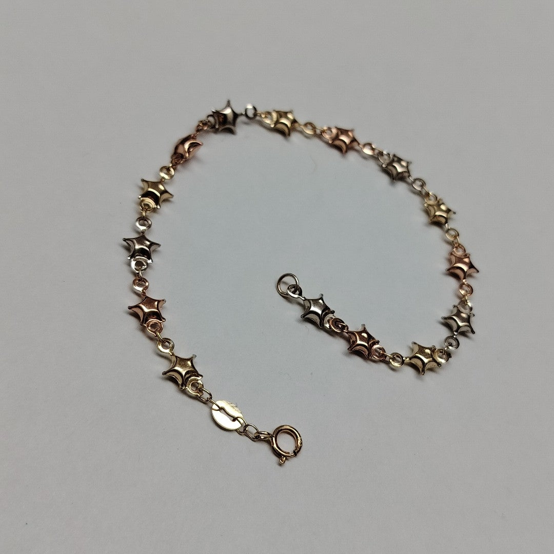 PULSERA TEJIDO ESPECIAL ESTRELLAS COMBINADAS 14K 18 CM 2.3 GR (NUEVO)