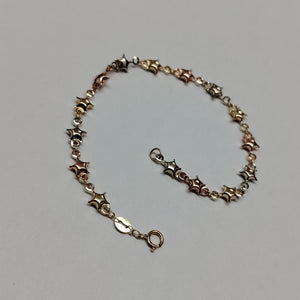 PULSERA TEJIDO ESPECIAL ESTRELLAS COMBINADAS 14K 18 CM 2.3 GR (NUEVO)