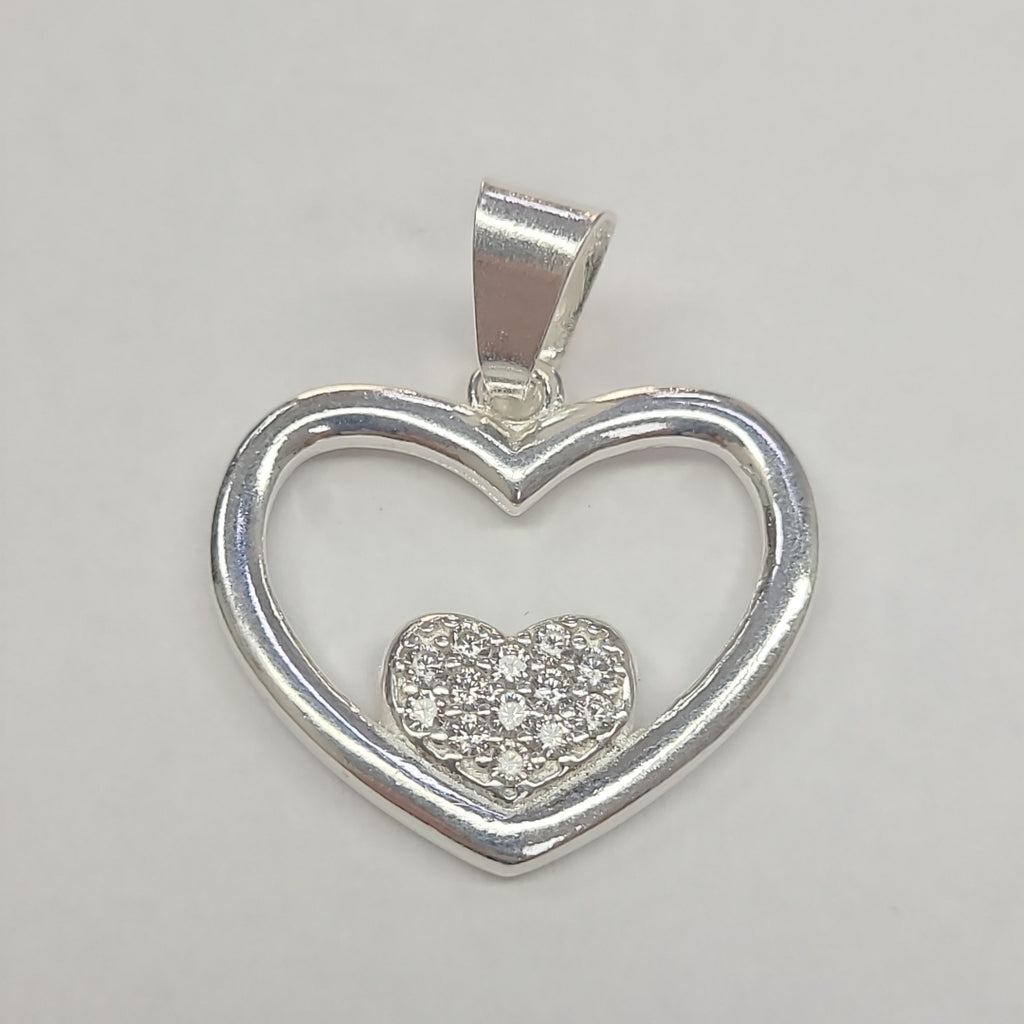 DIJE CORAZON C/CIRCONIAS PLATA .925 2.5 GR (NUEVO)