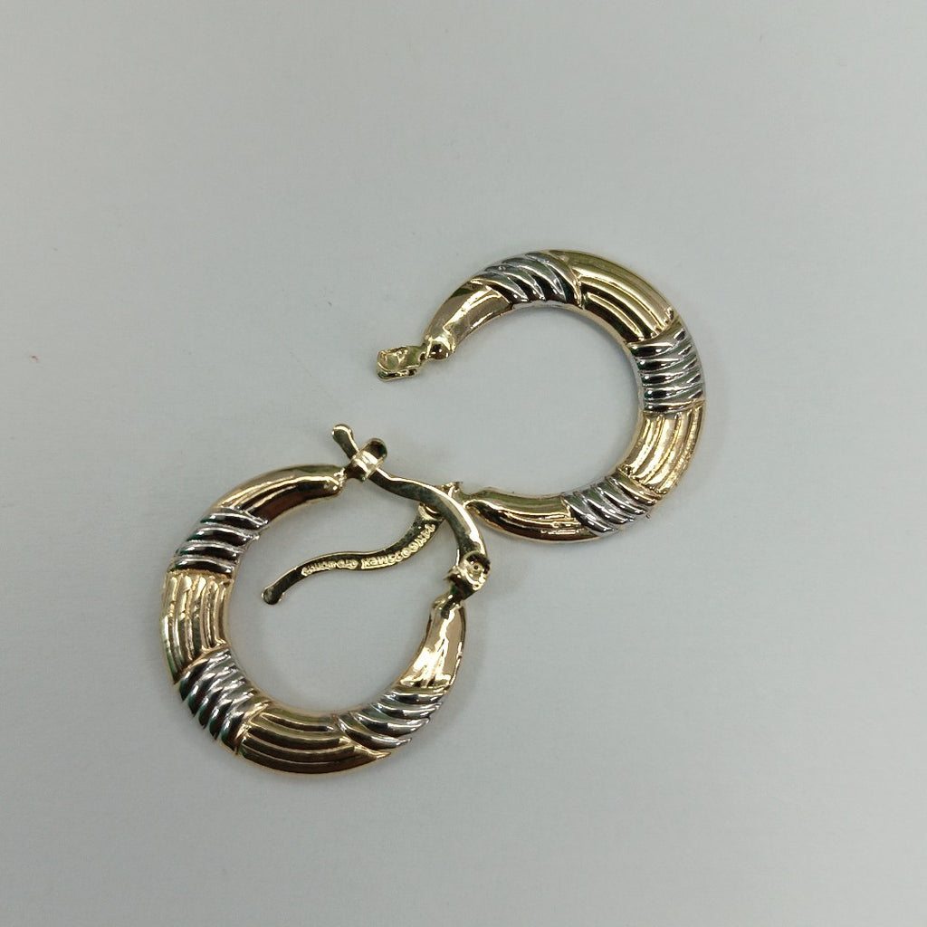 ARETES TEJIDO ARRACADAS COMBINADAS HUECAS 14K 1.9 GR (NUEVO)
