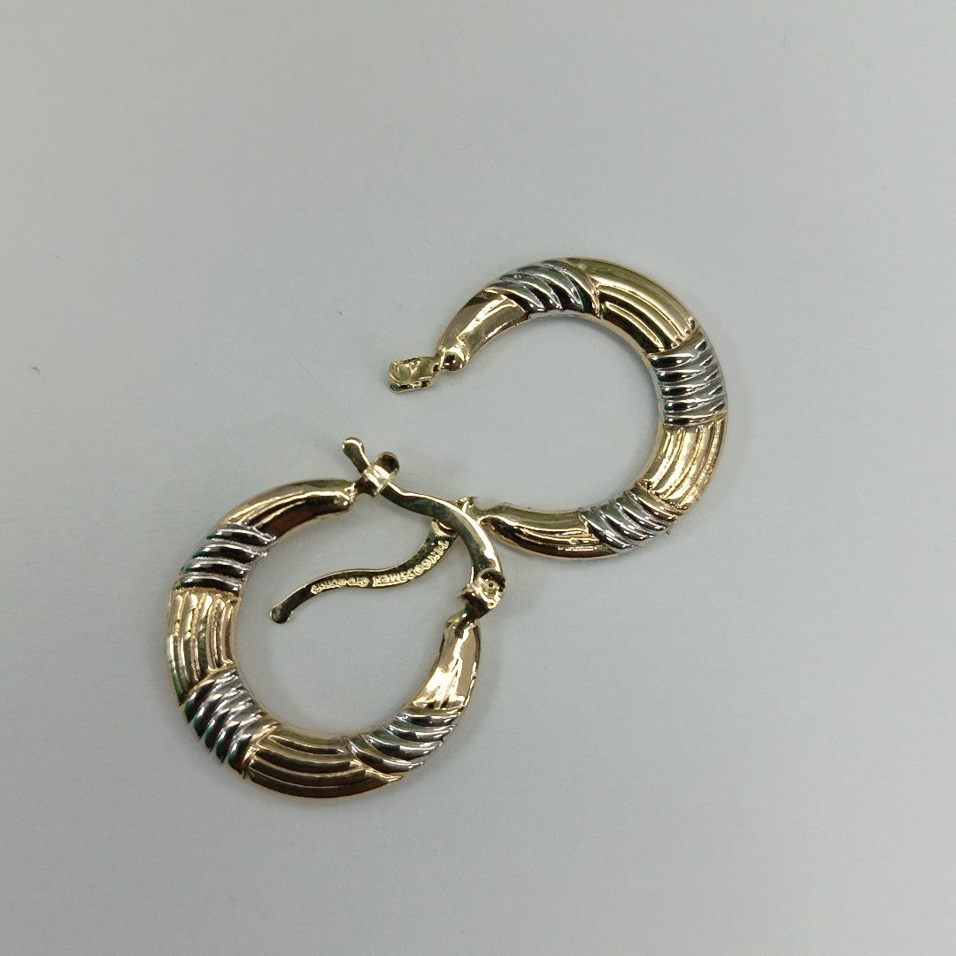 ARETES TEJIDO ARRACADAS COMBINADAS HUECAS 14K 1.9 GR (NUEVO)