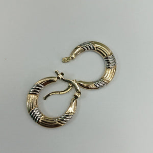 ARETES TEJIDO ARRACADAS COMBINADAS HUECAS 14K 1.9 GR (NUEVO)