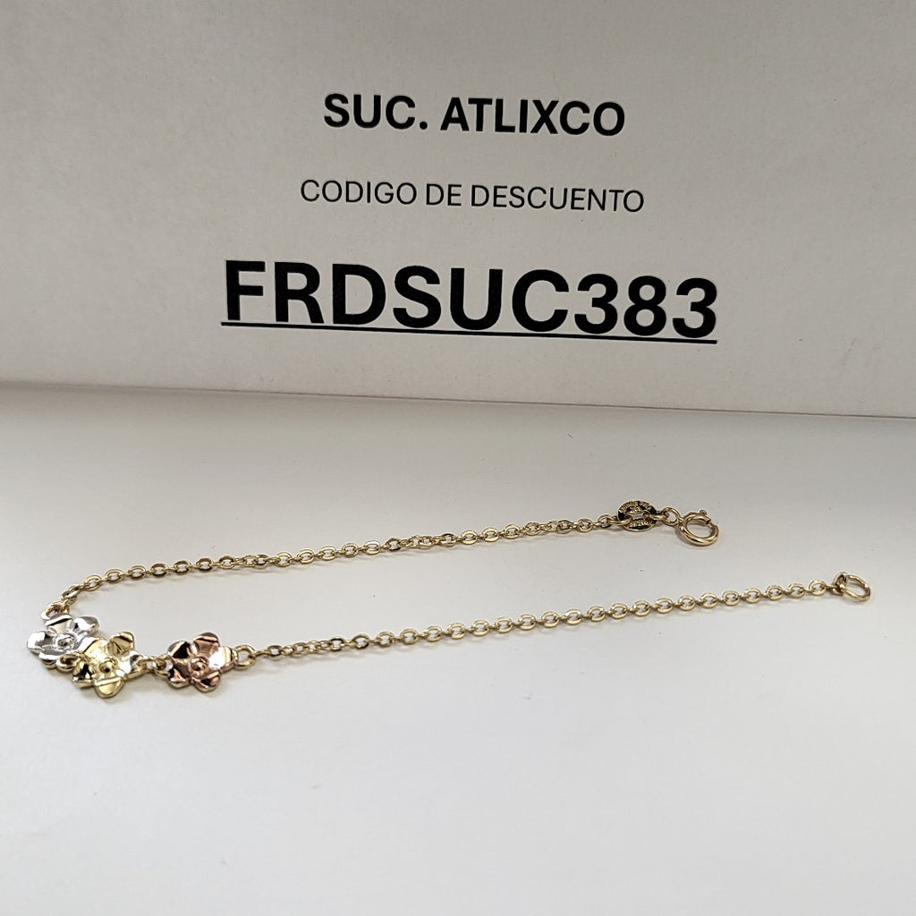 PULSERA TEJIDO ESPECIAL FIG FLORES 14K 18 CM 2.1 GR (NUEVO)