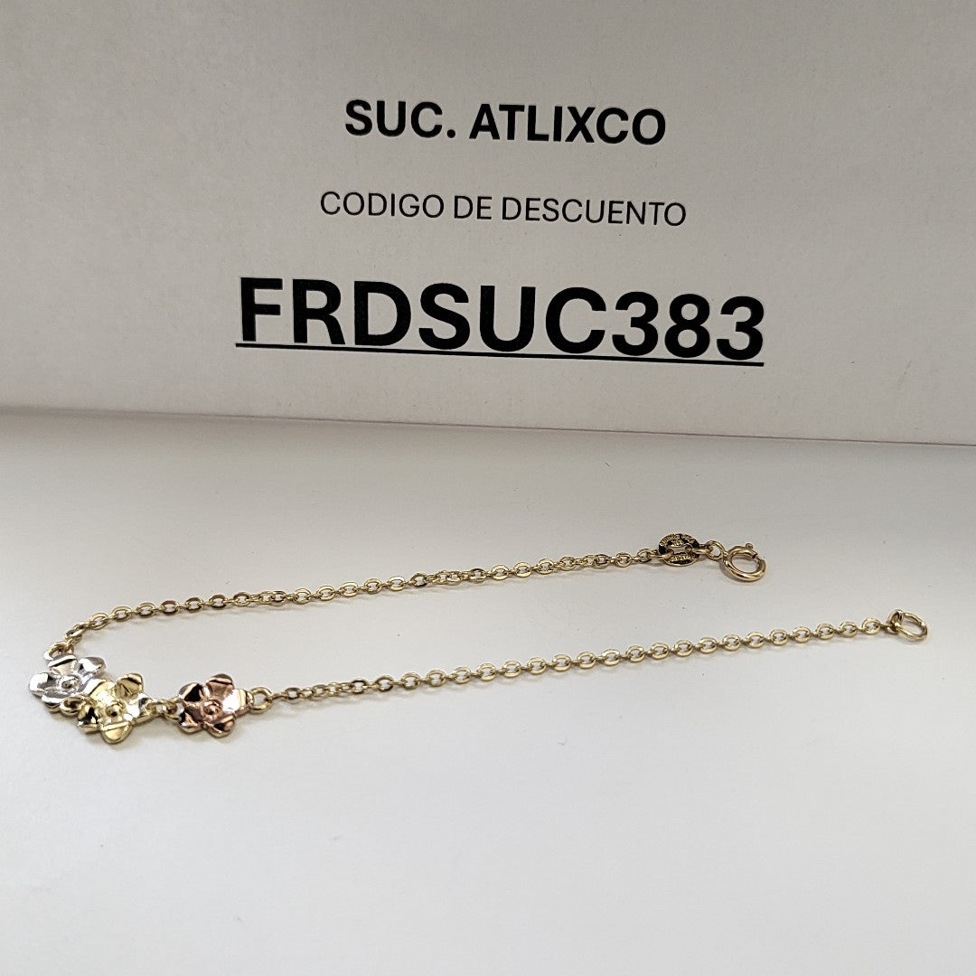 PULSERA TEJIDO ESPECIAL FIG FLORES 14K 18 CM 2.1 GR (NUEVO)