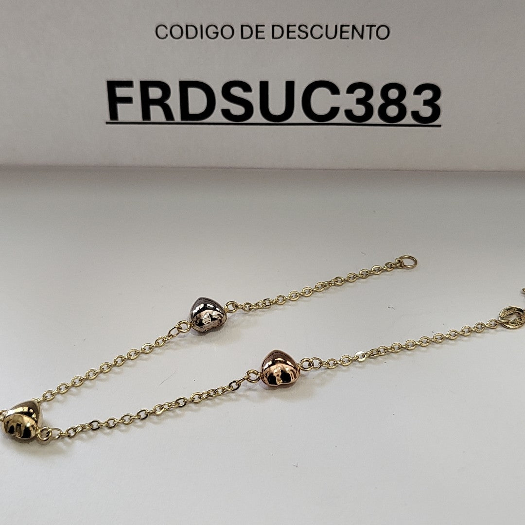 PULSERA ESP CON CORAZONES COMBINADOS 14K 18 CM 1.6 GR (NUEVO)