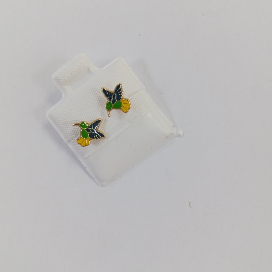 BROQUELES BROQUEL FIG COLIBRI ESMALTE VERDE 14K 0.2138 GR (NUEVO)