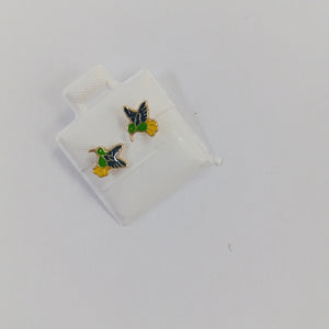 BROQUELES BROQUEL FIG COLIBRI ESMALTE VERDE 14K 0.2138 GR (NUEVO)