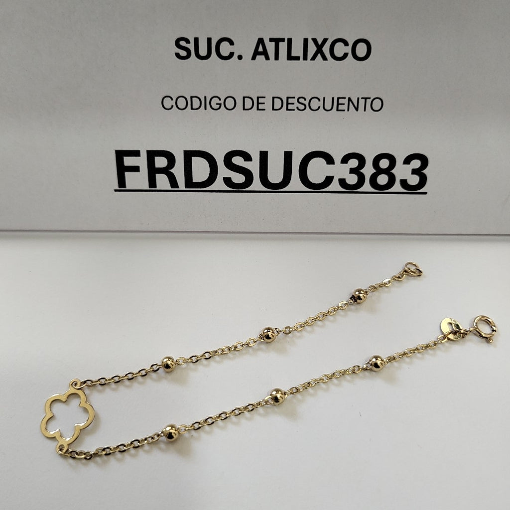PULSERA TEJIDO ESPECIAL CON FLOR 14K 18 CM 1.6 GR (NUEVO)