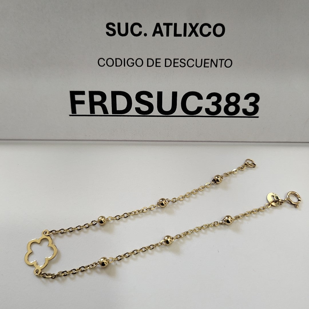 PULSERA TEJIDO ESPECIAL CON FLOR 14K 18 CM 1.6 GR (NUEVO)