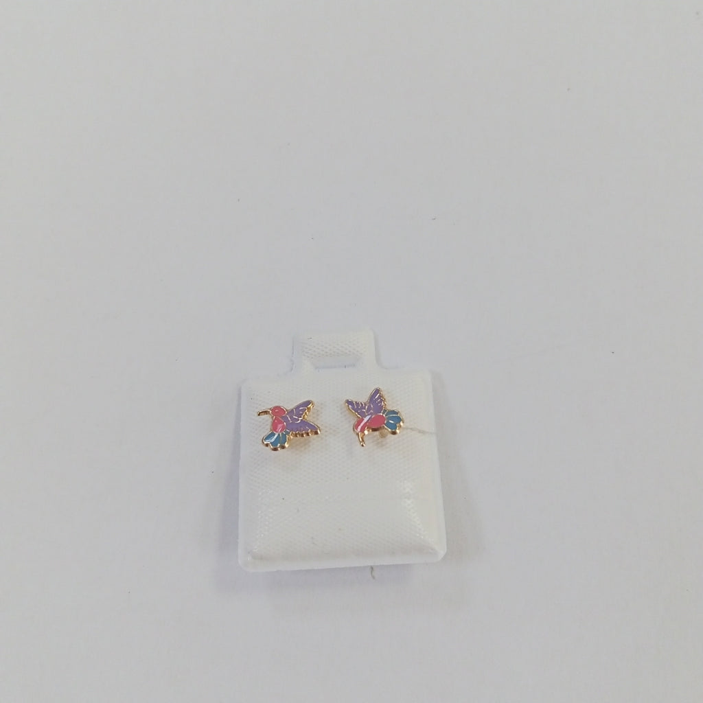 BROQUELES BROQUEL FIG COLIBRI ESMALTE ROSA 14K 0.2138 GR (NUEVO)