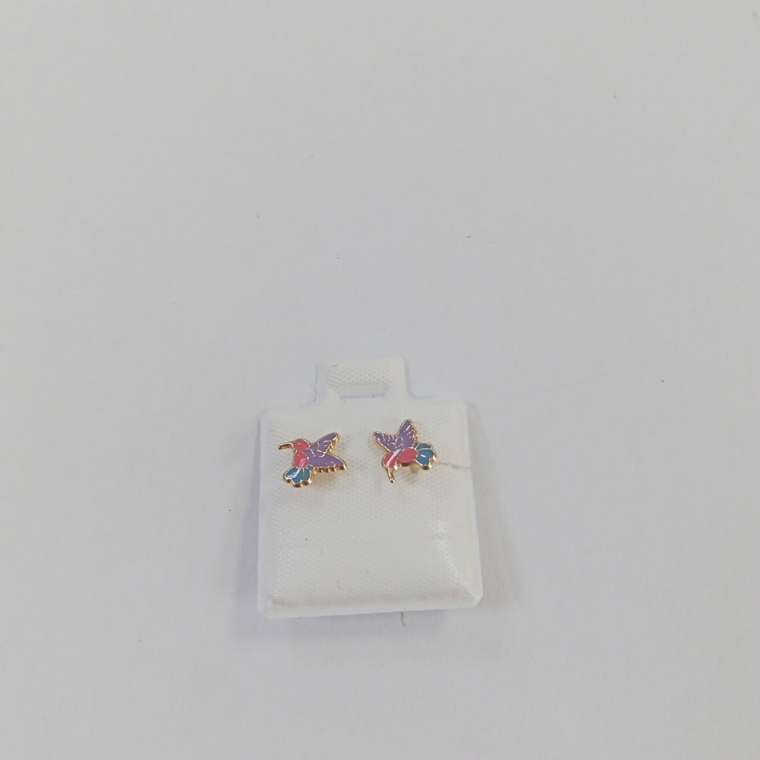 BROQUELES BROQUEL FIG COLIBRI ESMALTE ROSA 14K 0.2138 GR (NUEVO)