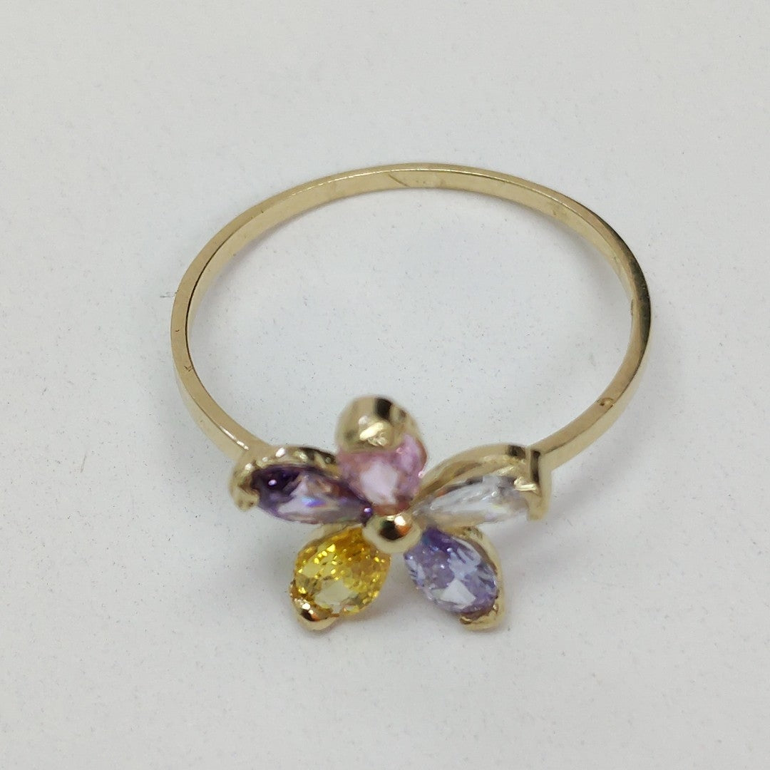 ANILLOS FORMA FLOR CON PIEDRAS DE COLOR 14K TALLA 7.5 1.5 GR (NUEVO)