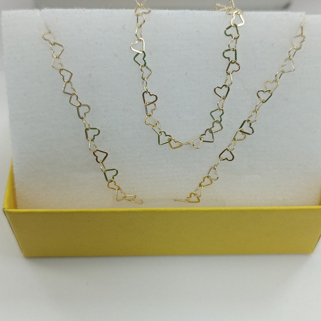 CADENAS TEJIDO CORAZONES ORO 10K 55 CM 2.7 GR (NUEVO)