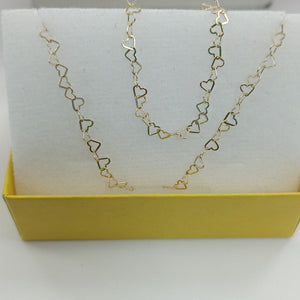 CADENAS TEJIDO CORAZONES ORO 10K 55 CM 2.7 GR (NUEVO)