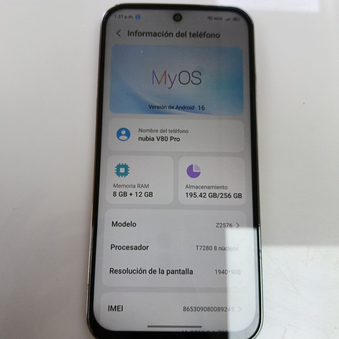 CELULAR NUBIA V80 PRO Z2576 (2025) 256 GB 8 GB RAM (SEMINUEVO)
