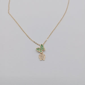 CADENA TEJIDO GARGANTILLA CON DIJE MARIPOSAS CIRCONIAS Y PIEDRAS DE COLOR 14K 45 CM 2 GR (NUEVO)