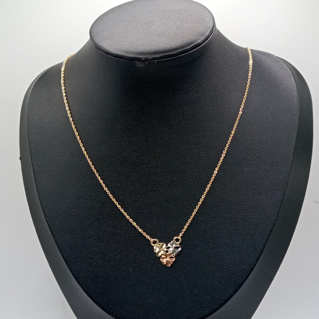 CADENA TEJIDO GARGANTILLA ESPECIAL C FLORES 14K 45 CM 2.9 GR (NUEVO)