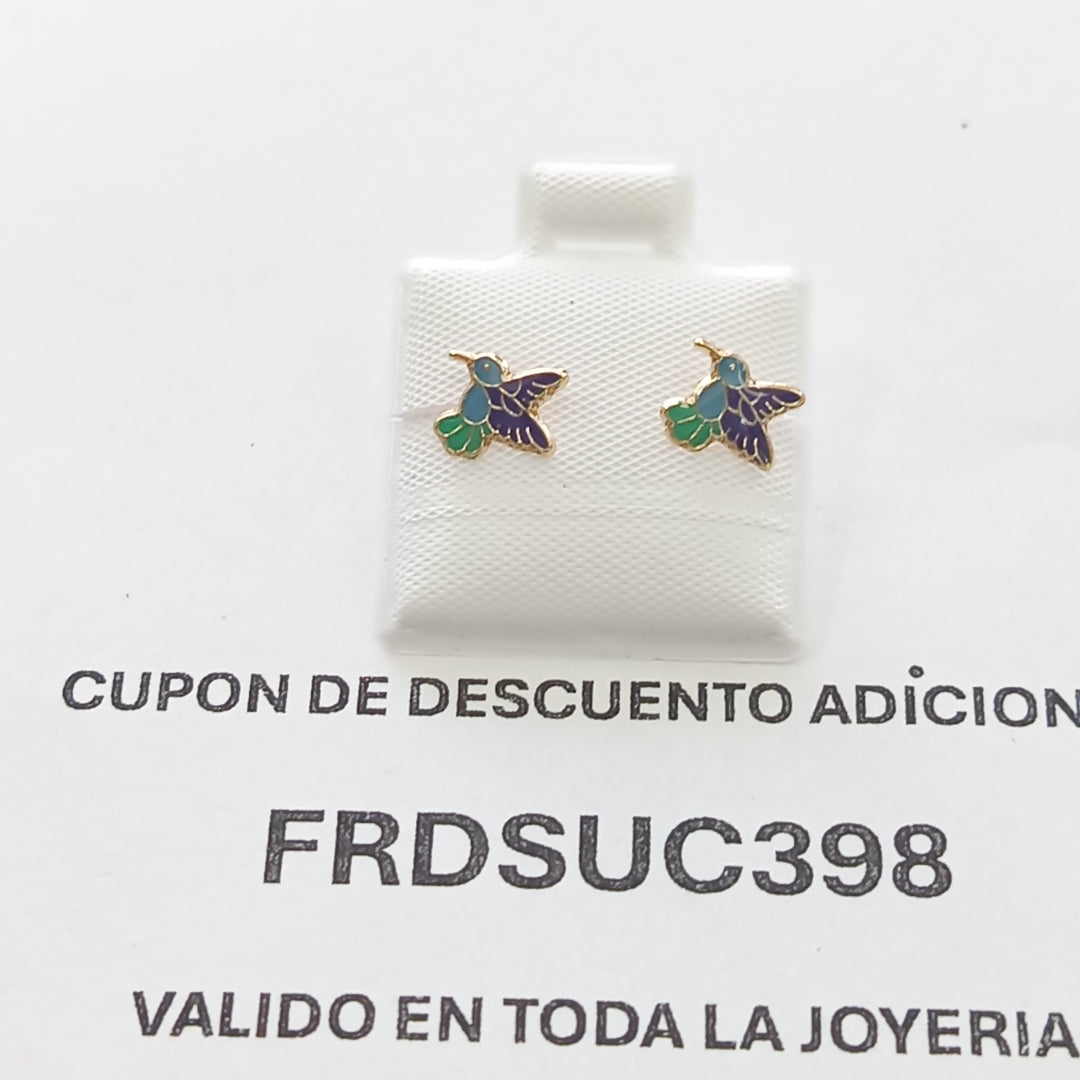BROQUELES BROQUEL FIG COLIBRI ESMALTE AZUL 14K 0.2138 GR (NUEVO)