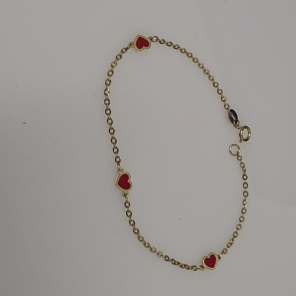 PULSERA ESPECIAL CON CORAZONES 14K 18 CM 1.4 GR (NUEVO)