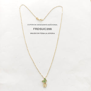 CADENA TEJIDO GARGANTILLA CON DIJE MARIPOSAS CIRCONIAS Y PIEDRAS DE COLOR 14K 45 CM 1.9 GR (NUEVO)