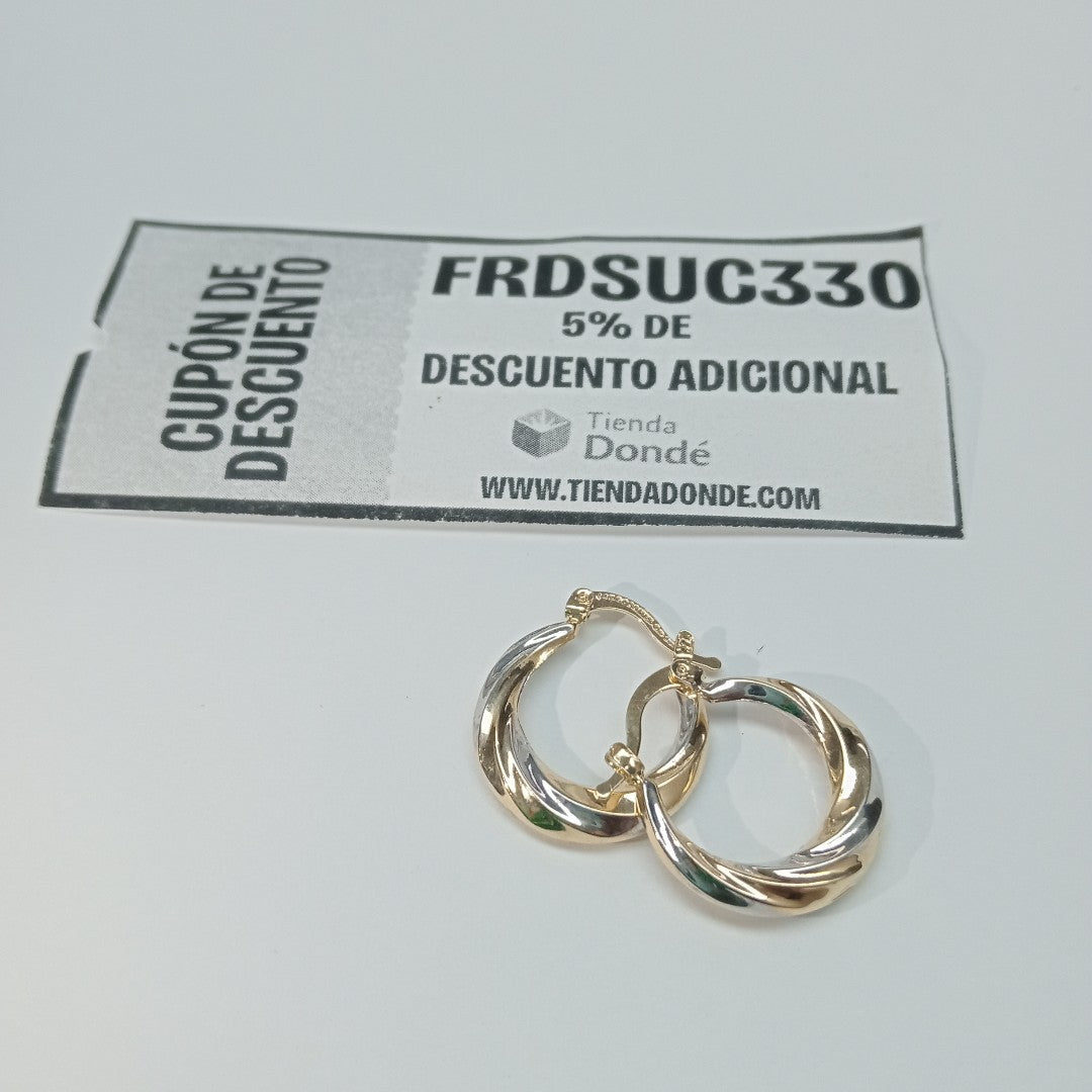 ARETES TEJIDO ARRACADA TRENZADA COMBINADA 14K 1.9 GR (NUEVO)