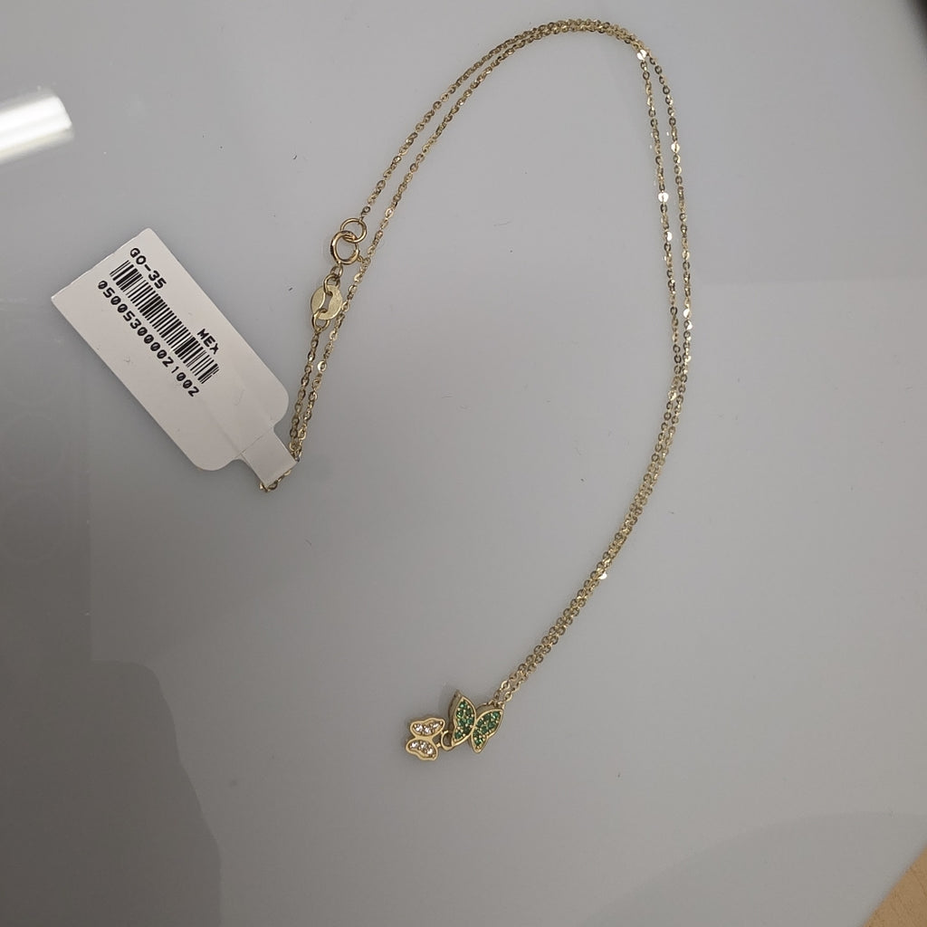 CADENA TEJIDO GARGANTILLA CON DIJE MARIPOSAS CIRCONIAS Y PIEDRAS DE COLOR 14K 45 CM 2 GR (NUEVO)
